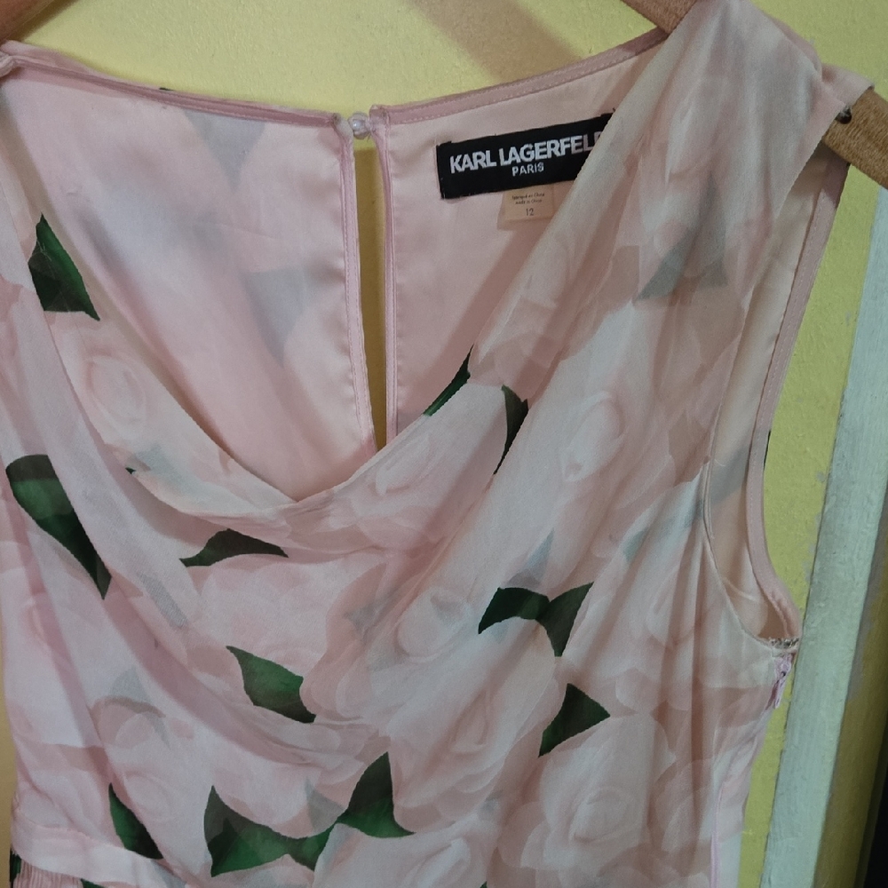 Karl Lagerfeld Pink Cowl Neck Pleated Dress